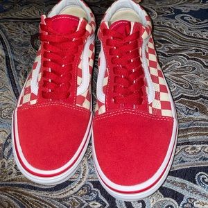 Vans shoes, it’s new, old Skhool, red and white checkerboard.